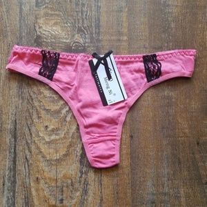 Cotton Thong Panty With Contrasting Lace Accent